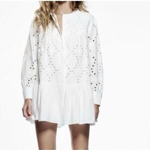 Zara Short Dress With Openwork Embroidery XS